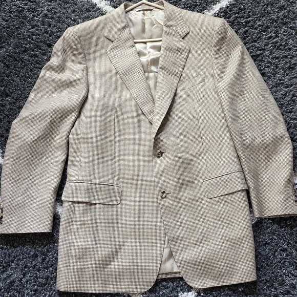 CANALI Italy Men's Blazer Size US 42L EU/IT 52 Houndstooth50% Silk/50%Cashmere